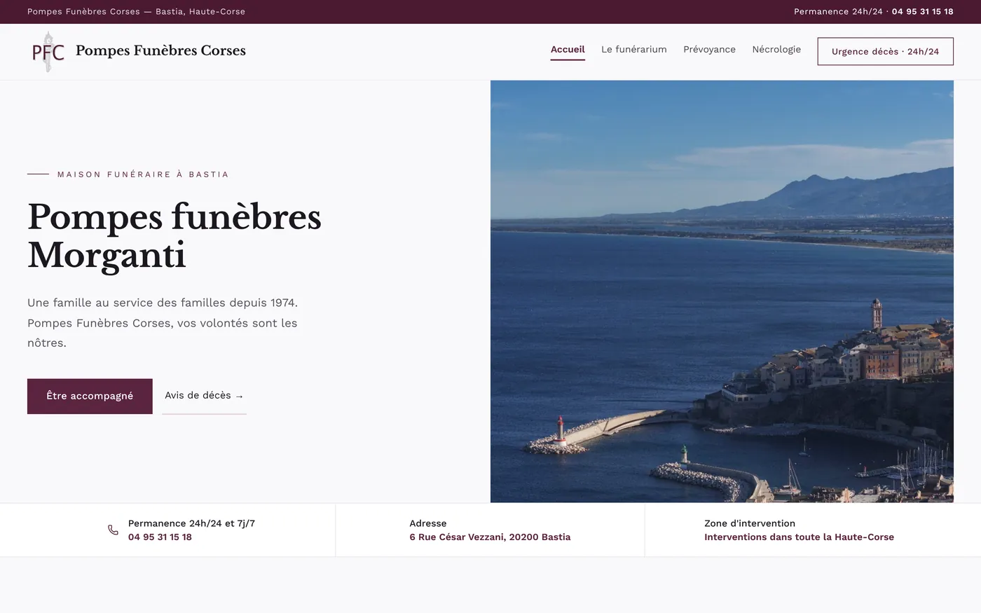 Pompes Funèbres Corses, réalisation web par Le Bureau